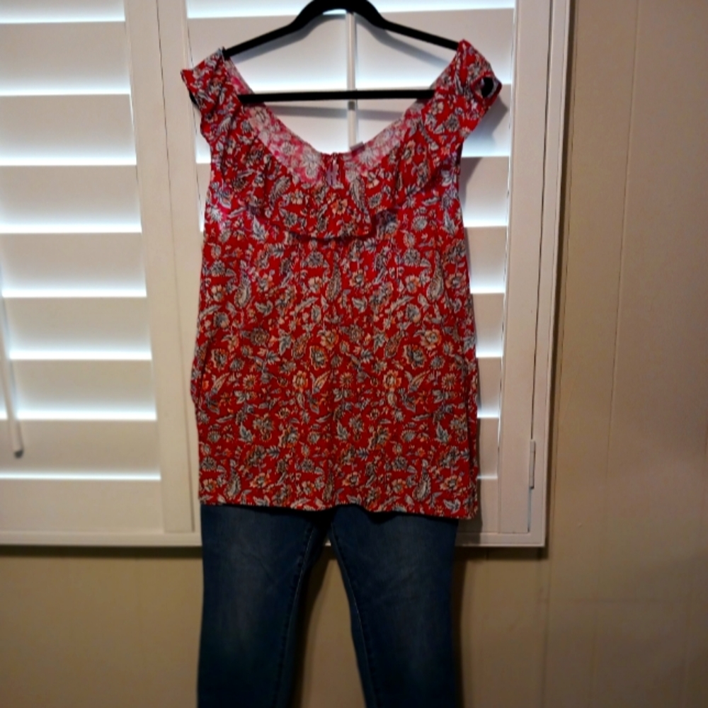 Off the shoulder red floral top